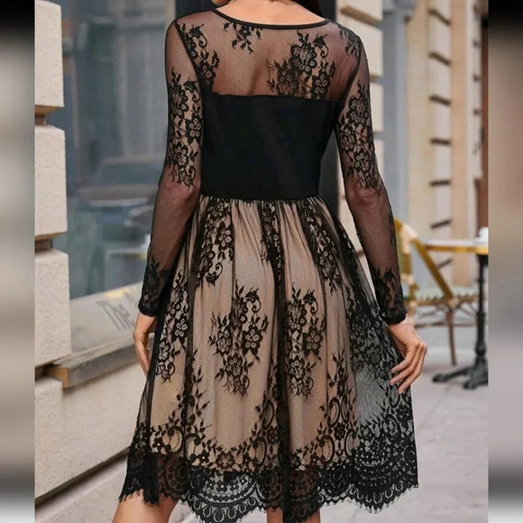 Lace Mesh Sheer Overlay Knee-length Dress - Picture 2 of 5